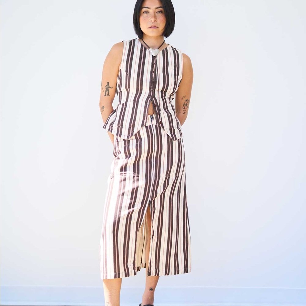 Striped Midi Skirt in Brown and Cream